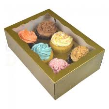 2000042 6 Cup Cake Box Gold